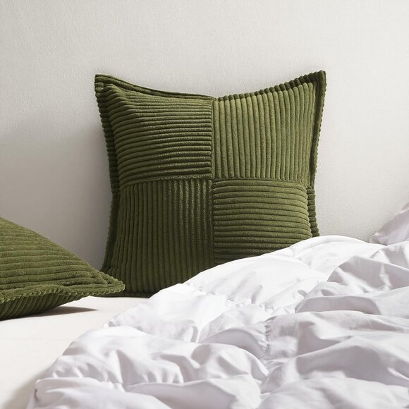 Throw Pillow Green Covers with Tassels Fringe Neutral Farmhouse Set Of 2 20x20 - Picture 4 of 9